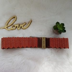Anthropologie red braided belt with brass buckle